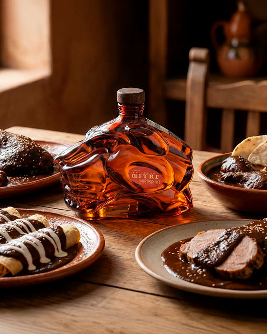 Mezcal Mitre Ancestral paired with traditional mole for depth and complexity.