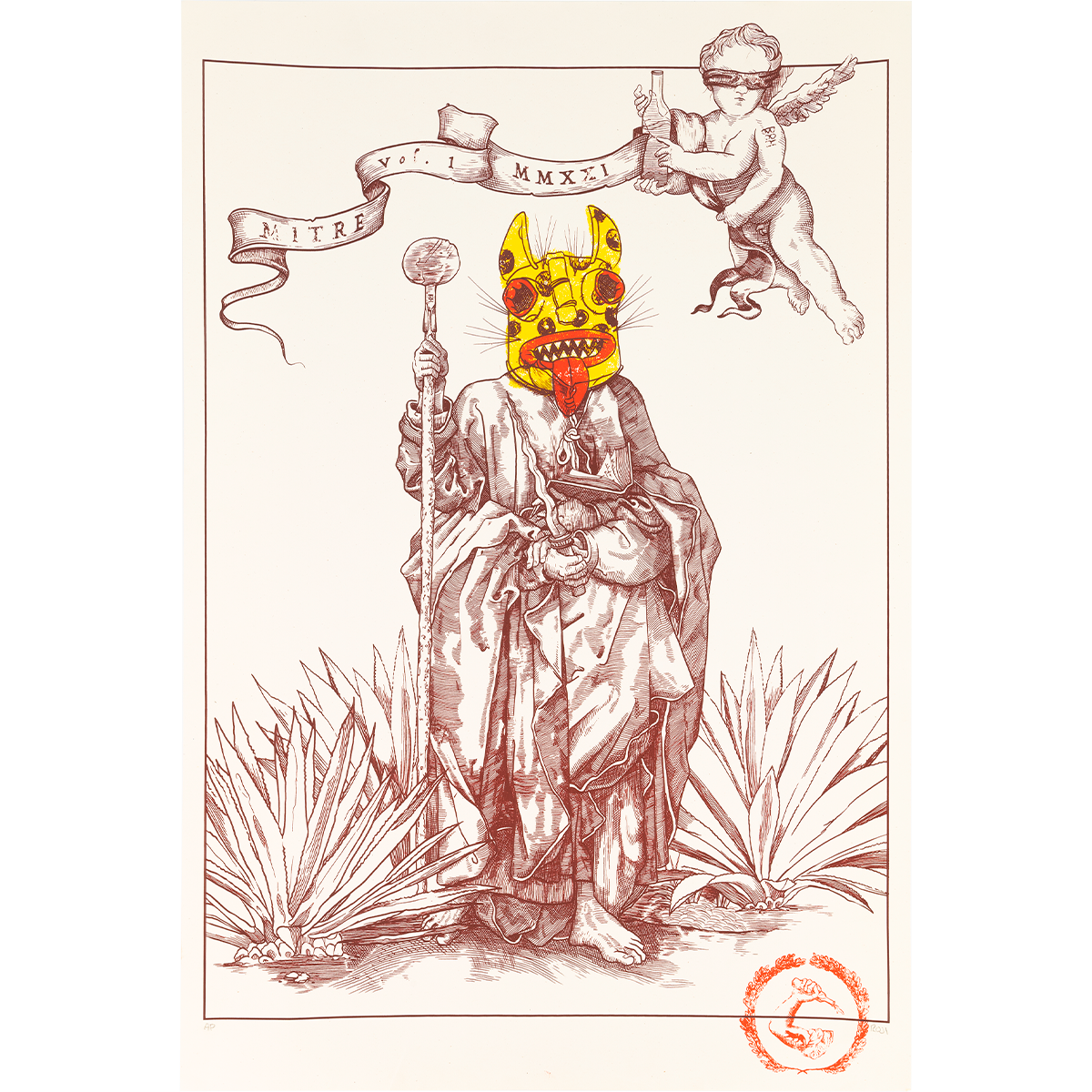 Mezcal Mitre Origen 300 | Edición Especial Mitre Origen + 2 Vasos cruz + 1 Litografía numerada