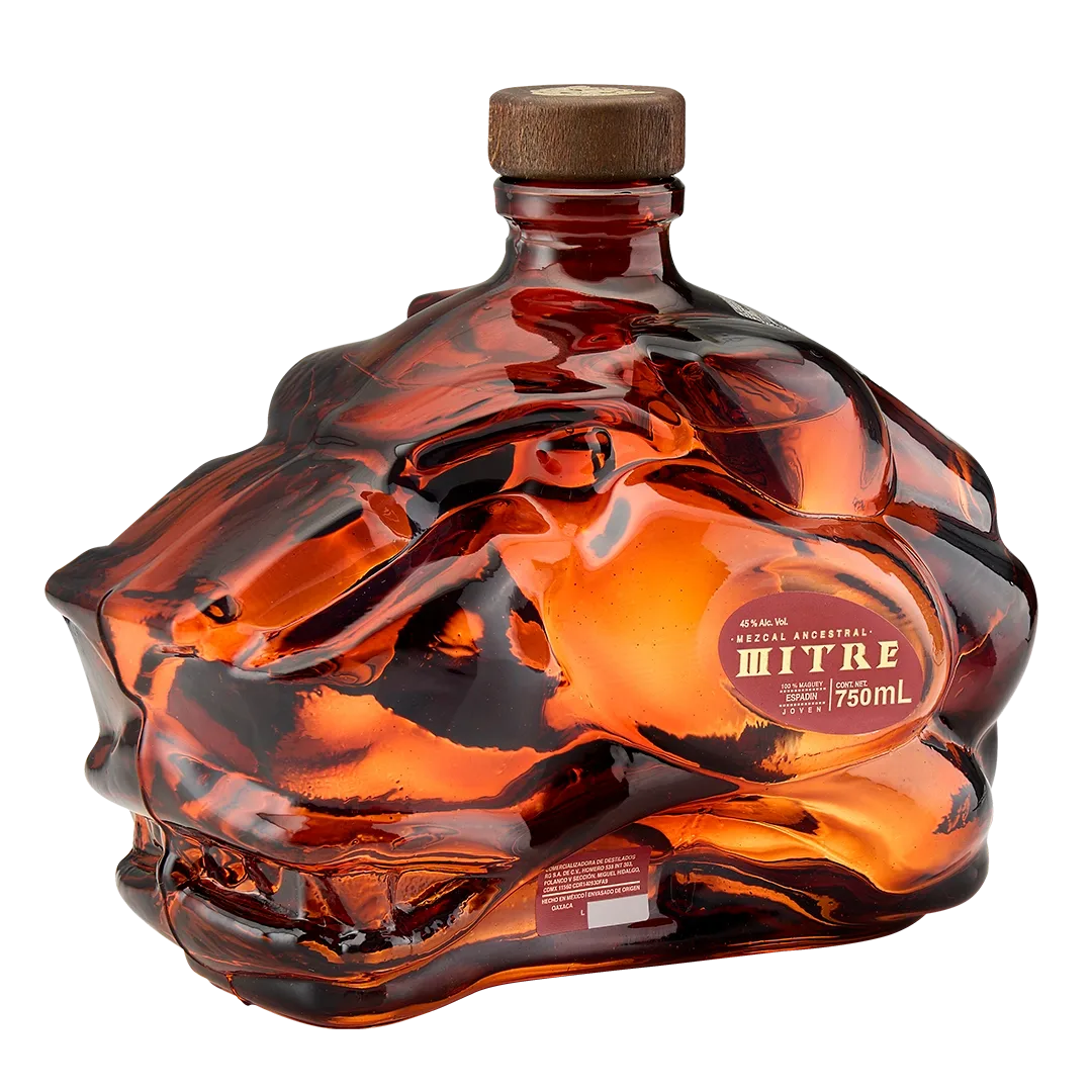 Mezcal Mitre Ancestral artisanal mezcal in ambar jaguar bottle – small batch Oaxaca mezcal